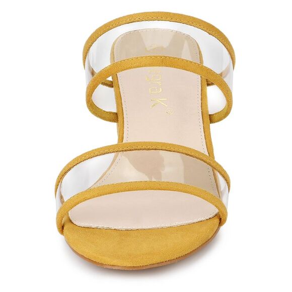 Clear Strap Block Heel Yellow Slide Sandals - Picture 3 of 6
